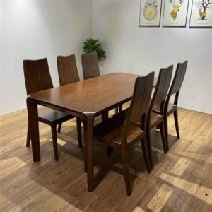 Bộ bàn ăn 6 ghế gỗ sồi mặt gỗ + kính – BADK02