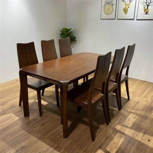 Bộ bàn ăn 6 ghế gỗ sồi mặt gỗ + kính – BADK02