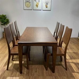 Bộ bàn ăn 6 ghế gỗ sồi mặt gỗ + kính – BADK02